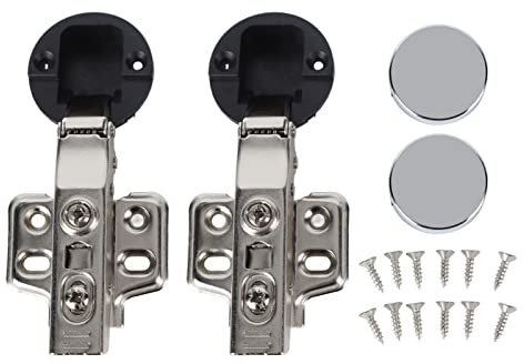 Edelstahl Schrankglastürscharnier 2er-Set, 35mm Cup Glastür-Dämpfungspufferscharnier mit Geradem Arm 180° Öffnungswinkel für Glastür