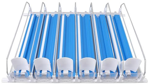 Organizador de Latas de Refresco para Nevera, Dispensador de Latas de ABS, Organizador de Bebidas con Riel de 6 Filas, Dispensador de Latas de Refresco Estable para Bebidas de Cerveza,(azul)