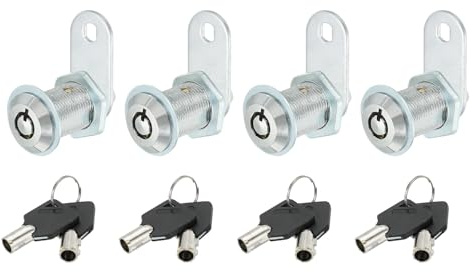PATIKIL Cerradura de Armario con Llave, Paquete de 4 Cerraduras de Leva de 1-1/6 (30mm) de Cilindro de Cerradura de Leva de Aleación de Zinc Cromado de Armario