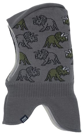 maximo Mini Boy-Schlupfmütze, Sturmhaube, Wintermütze, Schalmütze, Farbe Holzkohle, Motiv Dino, gefüttert (DE/NL/SE/PL, Numerisch, 53, Holzkohle)