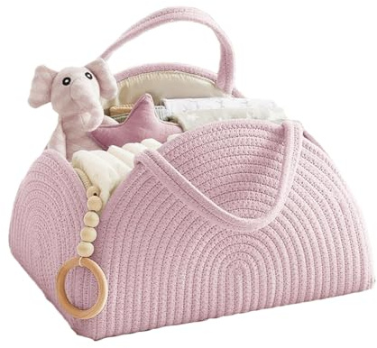 ZHUIYIWIN Baby Windel Caddy Organizer, Windel Organizer, Tragbarer Wickelorganizer, Wickelorganizer mit wechselbaren Fächern, Baby Wickeltasche für Feuchttücher und Babysachen (Rosa 2)