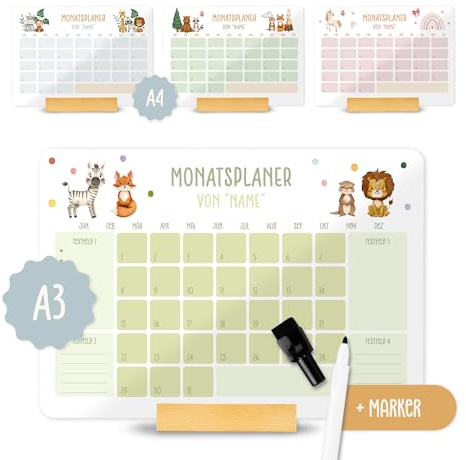 Lilleta ® Personalisierter Monatsplaner Acryl (005.02) – abwischbar für Kinder – Kühlschrank Kalender – Acryl Kalender, Wandkalender, Wunschkalender, Acrylglas