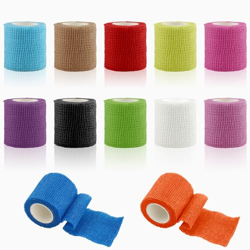 12 Rollos de Bandage Autoadhésif 5 cm x 4,5 m, Banda Strap Doigt Vendaje Kinesiologie Strapping Cheville para Tobillo Taping, Adhesivo Agripante, Leukotape, Tensoplast, Pansement Anti-Lechage