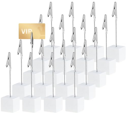 20 Pièces Supports Photo avec Pinces, Porte Photo sur Pied avec Base en Bois, pour Mémo, Message ou Porte-Nom, Décoration Mariage, Fête, Bureau, Restaurant
