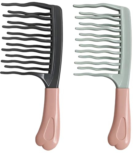2 Stück Lockenkamm, Strähnenkamm für Naturlocken, Kamm für Locken und Wellen, Sanftes Entwirren für langes und dickes Haar, Ideal für sensible Kopfhaut, 21 x 8 cm