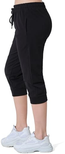 ROSS CAMP Pantaloni da jogging da donna, in cotone, per allenamento, fitness, a vita alta, slim fit, per il tempo libero, lunghi, da jogging, Nero 3/4, M