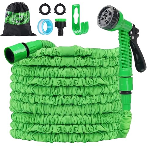 Expandable Garden Hose Pipe 30m 100ft, Garden Hoses, Flexible Hose Pip with 7 Function Spray Gun,Extendable Water Hose Retractable Magic Hose Pipe for Gardening Car Washing (Green)