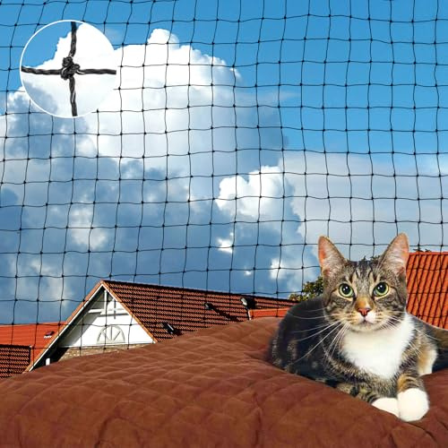 AROMUJOY kattnät för balkong, 4 x 3 m kattnät, trådförstärkt, balkongnät, robust bit- och rivbeständigt, UV-resistent med fästlina och spikar, kattskyddsnät för balkonger, terrasser och fönster
