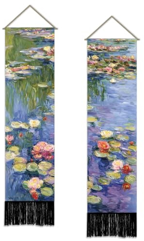 SUPERDANT 2 Pcs Wall Tapestry Set Water Lily Pond Wall Art Decor Durable Polyester Fabric Fade Resistant Easy Install For Living Room Bedroom Office Entryway Decoration 130x33cm