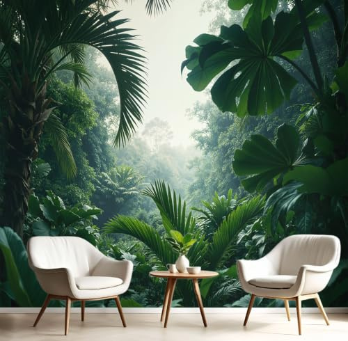Fotomural Selva Tropical 250x175cm papel pintado TNT, fotomural panorámico Plantas Hojas De La Selva, Mural de Pared, Decoración de Pared para Salón y Habitación