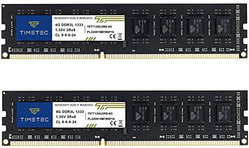 Timetec 8GB Kit(2x4GB) DDR3 1333MHz PC3-10600 Non-ECC Unbuffered 1.35V / 1.5V CL9 2Rx8 Dual Rank 240 Pin UDIMM Memoria RAM Módulo para Actualizacion para PC Computadora de Escritorio