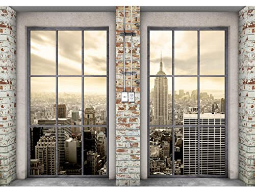 Runa Art Papel tapiz fotográfico Ventana Nueva York Moderna Lana Sala Cuarto Salón - Made in Germany - beige 9345010c