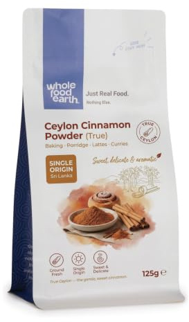 Wholefood Earth - Canela de Ceilán en polvo, auténtica, cruda, sin transgénicos, de Sri Lanka, 125 g