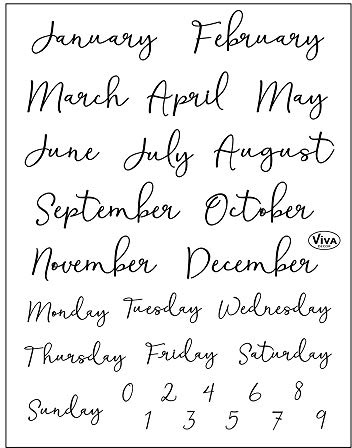Viva Decor Clear-Stamps (Bujo-Kalender Monate & Tage II) Silikon Stempel - Prägung Stempel - DIY Dekoration stanzen - Stempel Silikon - DIY Stamp - Stempel Prägung - Designed in Germany
