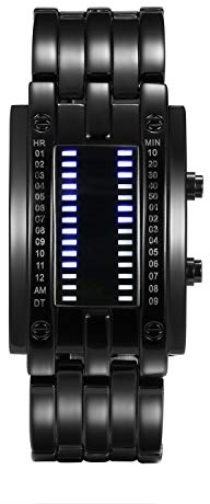 Lancardo Orologio doppia linea binario tempo visualizzazione data alla Moda a LED Display Rettangolare Cassa Cinturino in Lega Nero da Uomo Donna