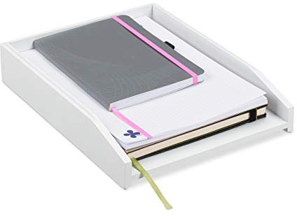 Relaxdays Briefablage, Dokumentenablage, Bambus, stapelbar, DIN A4, Postablage, Schreibtisch, Büro, HBT 6x25x33 cm, weiß