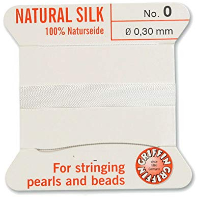 Creative-Beads - Hilo de perlas (seda, 2 m, con aguja, grosor 00) 0,30mm (00) Blanco
