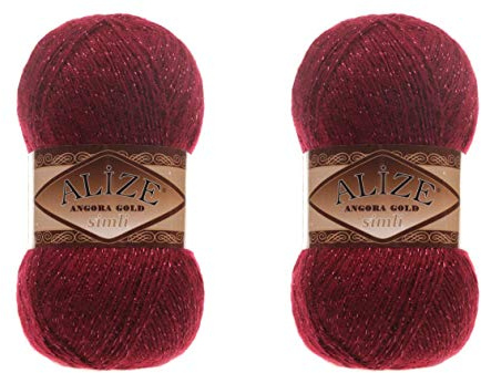 Alize Angora Gold Simli 5% Metallic, 20% Wolle, 75% Acryl, 2 Knäuel, 200 g, 1100 Yds, Garn, Häkelspitze, Handstricken, türkisches Garn (57 Bordeaux)