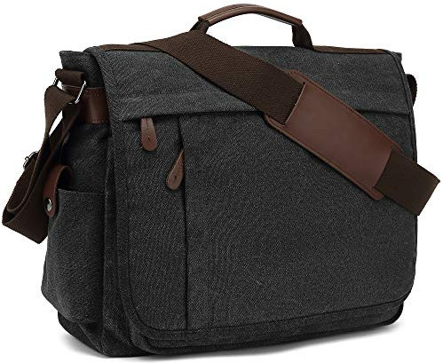 CALIYO Umhängetaschen Herren aus Canvas Schultasche Queformat A4 Laptoptasche für 15,6 Zoll Laptop Arbeitstasche Aktentasche Herren Tasche Umhängen Messenger Bag für Outdoor Camping Reisen Täglich