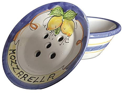 Generico Ciotola Porta Mozzarella in Ceramica di Vietri Dipinta a Mano Decoro Limoni, Diametro 20 cm, Altezza 11 cm, Made in Italy