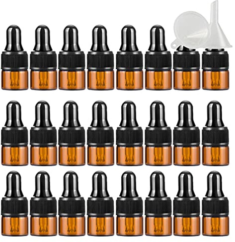 TIANZD 50 Pièces Petit 1 ml Bouteilles Compte-gouttes en Verre Vides, 1ml Flacons en Verre Marron avec Pipettes Pour Les Huiles Essentielles Aromathérapie