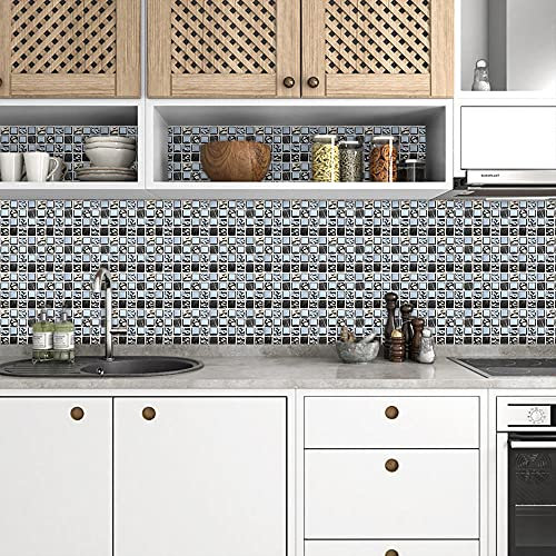 Stick on Tiles Elegant Bright Black Tile Stickers PVC Self Adhesive Wall Tiles Heat Resistant Tile Stickers for Kitchen Bathroom Waterproof Peel and Stick Floor Tiles Tile Paint 30x30cm