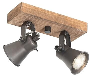 Qazqa - Rustic Spotlight Ceiling Black with Wood 2-Light Adjustable - Jelle- - Country - Suitable for LED GU10 | 2 Way Light - Wood Surface-Mounted spotway Light - Suitable for Living Room I Kitchen