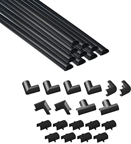 D-Line Micro+ Cable Trunking 4-Meter Pack, Half Round Cable Cover, Paintable, Self-Adhesive Wire Cover, Hide TV Wires, Cable Management - 10x 20mm (W) x 10mm (H) x 40cm Lengths & Accessories - Black