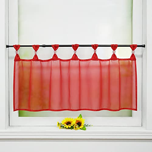 Delien Uni Scheibengardine Voile Bistrogardinen mit Schlaufen Küche Kurzstore Einfarbige Transparente Kurzgardine Cafe Stores Gardine Kurzer Vorhang BxH 145x60cm,Rot