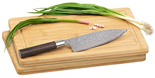 Rosenstein & Söhne Brett: 2er-Set Bambus-Schneidebretter mit Saftrille, 38 x 25 cm (Gemüseschneidebrett, Schneidebrett Bambus groß, Bamboo)