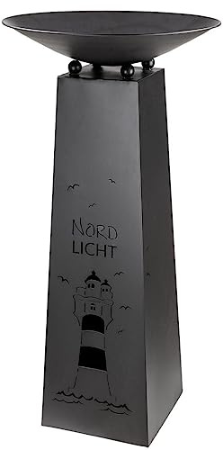 GILDE Schalenständer Metallständer Nordlicht Leuchtturm grau, Höhe ca. 95cm mit abnehmbarer Schale D. ca 50cm