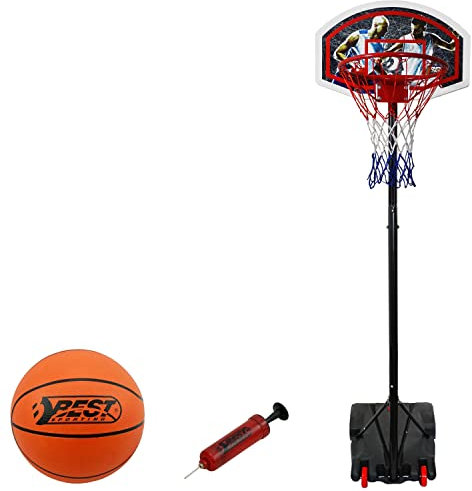 BEST SPORTING Basketballkorb Outdoor 165–205 cm – Verstellbar & mobil – Transportable Korbanlage mit stabilem Standfuß – Optional mit Basketball & Pumpe – Für Kinder & Einsteiger (Set)