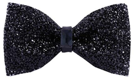 Papillon da uomo con strass pre-annodati con paillettes e diamanti con lunghezza regolabile - Papillon per feste, banchetti e matrimoni, Nero tinta unita, taglia unica