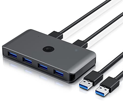 CSL - USB Switch 3.2 Gen1, Switcher 2 In 4 Out, KVM Hub für 2 PCs, Mit 2X A auf A Kabel für Tastatur, Maus, Drucker, Scanner, Sticks, Festplatten, Headsets etc.