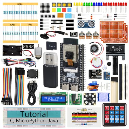Freenove ESP32 Kit ESP32-S3 Camera Board Ultimate Starter Kit | 240 MHz 32-bit Dual-core, USB-OTG Camera WiFi+BT, Python C Java Code, 828-Page Tutorial, 121 Projects, 243 Items