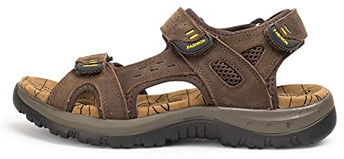 LOOMLO Sandali da uomo da trekking, scivoli da spiaggia impermeabili estivi, sandali sportivi con punta aperta (colore: marrone scuro, taglia: 48)