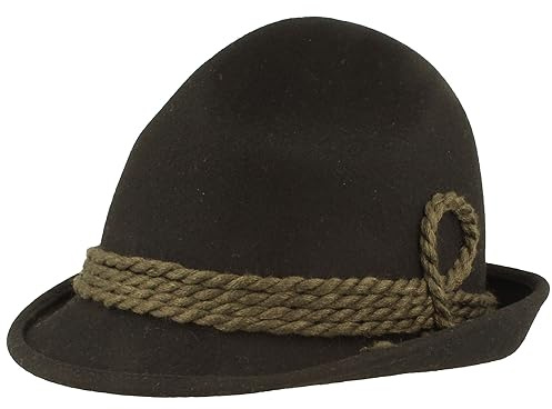 Breiter Original Herren Trachtenhut, Filzhut, Wanderhut Spitzkopf, 100% Wolle, schmaler Krempe & Wollkordel, DREI Farben