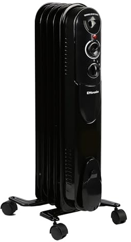 EMtronics EMOFR5BLK 1000W/1KW 5 Fin Portable Electric Oil Filled Heater Radiator with Adjustable Thermostat and 3 Heat Settings for 10 sqm Room - Black