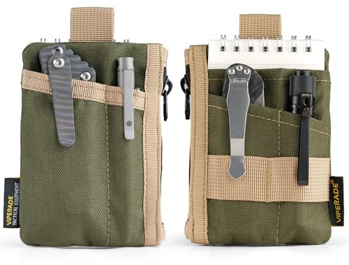 VIPERADE VE28 6-i-1 Mini EDC organiseringspåse, liten multiverktygspåse, myntväska för nyckelring miniplånbok för män, ryggsäckstillbehör – grön + brun