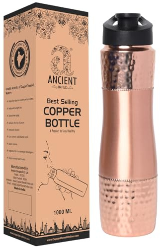 ANCIENTIMPEX Bouteille d'eau en cuivre pur avec gorge, capacité de 1 000 ml pour les bienfaits de l'Ayurveda pour la santé