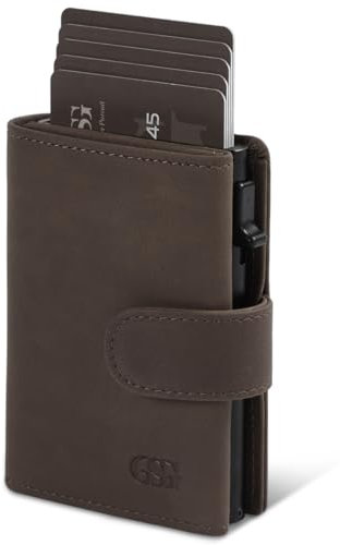GSG Geldbörse Herren aus echtem Leder mit Münzfach RFID Schutz Trifold Klein Portmonee BrieftascheAutomatischem Pop-up für 10-12 Kreditkartenetui Dunkelbraun