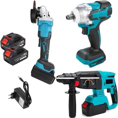 Kit Completo Professionale 3 in 1 con Trapano Tassellatore + Avvitatore ad Impulsi + Smerigliatrice, a Batteria, 700W, Due Batterie Incluse da 4000 mAh, con Valigetta