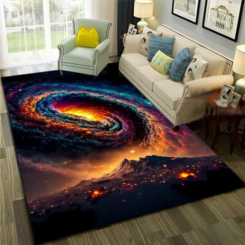 Universum, Weltraum, Galaxie, Planetenlandschaft Teppich Kinderteppich Wohnzimmerteppich Schlafzimmerteppich 3D-Gedruckter Superweicher Flanellteppich 140 X 200 Cm -Polyester-Soft-Touch,Leicht Z -2Y4D