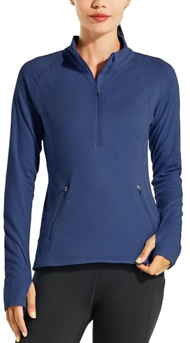 Willit Women's Fleece Running Jacket Pullover Thermal Equestrian Shirt Golf Shirt Long Sleeve Half Zip Exercise Winter Gear Navy Blue M