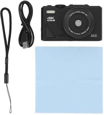 Appareil Photo Numérique Appareil Photo Compact à Mise au Point Automatique avec Zoom UHD 64MP 18X avec écran Rabattable (Black)