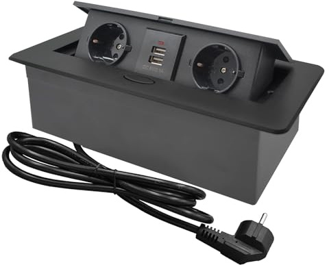 CHENGPI Presa a Scomparsa Da Incasso Con 2 Prese Standard Norma Europea, Torretta Multipresa Con USB, Salvaspazio Per Cucina, Ufficio e Piano Di Lavoro, 1.8M Cavo