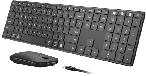 seenda Wireless Bluetooth Keyboard and Mouse Combo, SKM64-3 Rechargeable Slim Quiet Keyboard Mouse, 3 Multi-Device Connection, Compatible for Windows 11/10 PC Laptop Mac MacBook iPad, Black