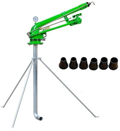 HYZHANHONG Boquilla De Riego Agrícola De 2 Pulgadas, Aspersor De Riego Agrícola De Base Trípode con Manómetro, Aspersor De Gran Área Giratorio De 360 Grados para Riego Agrícola