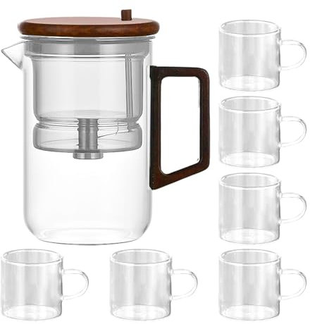 Théière en verre, théière en verre | Poignée en bois Théière Séparateur d'eau avec passoire - Théière élégante en verre pour thé floral thé vert