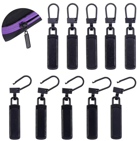 Coptner 10 Stück Reissverschluss Zipper Pull Universal Metall Reissverschluss Zipper Reißverschluss Zipper für Reissverschluss Reparatur Reisverschlußzipper für Kleidung Koffer Rucksäcke (Schwarz)